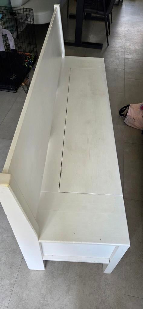 Witte houten bank met opbergruimte, Ophalen, Gebruikt, Minder dan 75 cm, 150 tot 200 cm