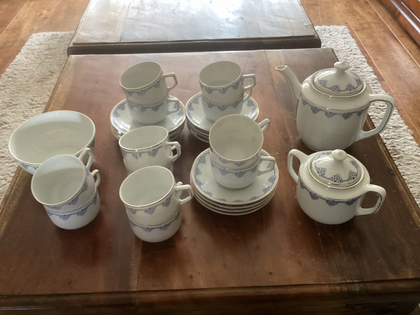 Vintage porseleinen theeservies met blauw decor, Ophalen of Verzenden