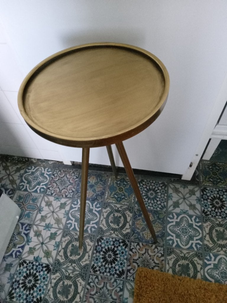 Goudkleurige hoge bijzettafel /plantentafel, Ophalen, Minder dan 55 cm, Metaal of Aluminium, Rond
