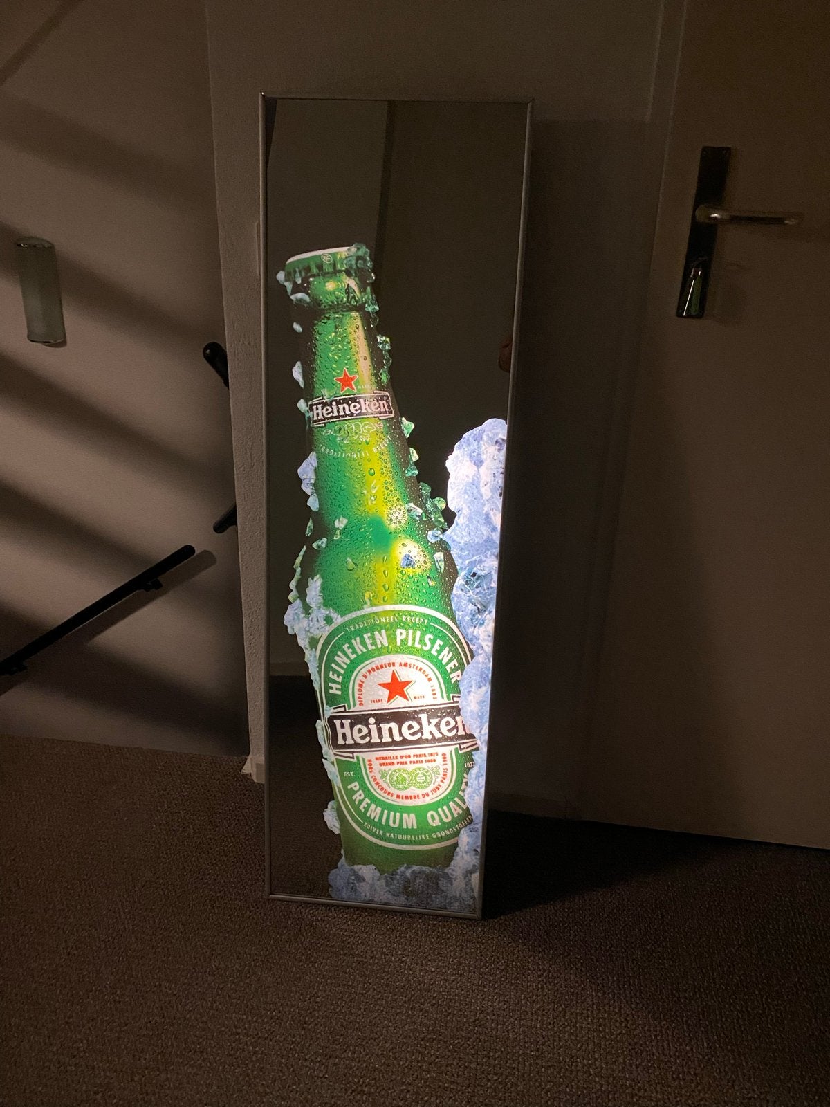 Heineken Reclame Spiegel met Verlichting, Verzamelen, Ophalen, Gebruikt, Reclamebord, Plaat of Schild, Heineken