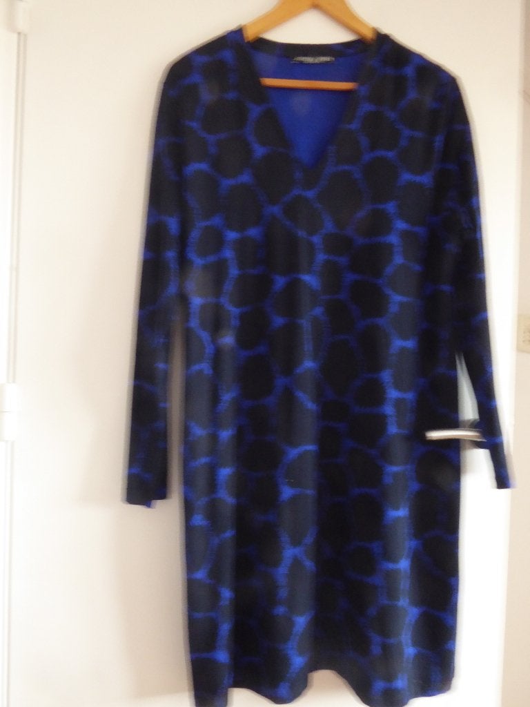 Juffouw Jansen zwart blauwe jurk, Blauw, Maat 46/48 (XL) of groter, Ophalen of Verzenden, Zo goed als nieuw