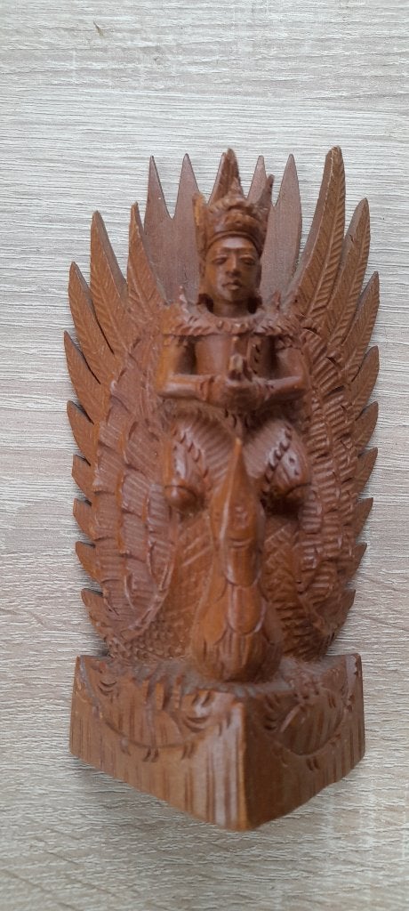 Balinees Handgesneden Vishnu Beeld op Paradijsvogel, Antiek en Kunst, Kunst | Beelden en Houtsnijwerken, Houtsnijwerk, Minder dan 20 cm