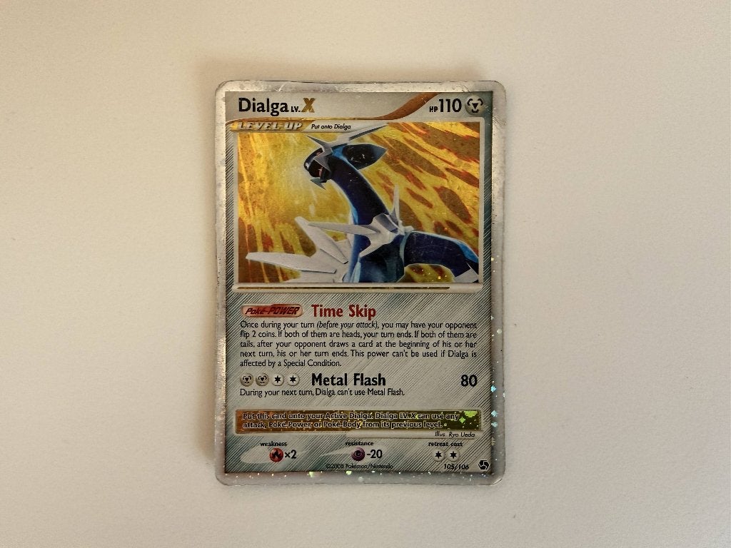 Pokemon Dialga LV.X 105/106 Great Encounters, Ophalen of Verzenden, Zo goed als nieuw, Losse kaart, Foil