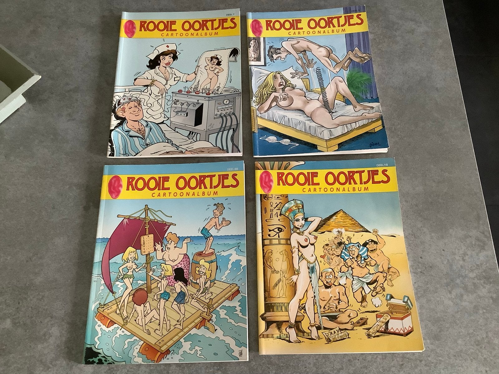Rooie Oortjes Cartoonalbum - 4 stripboeken, Meerdere stripboeken, Ophalen of Verzenden, Gelezen