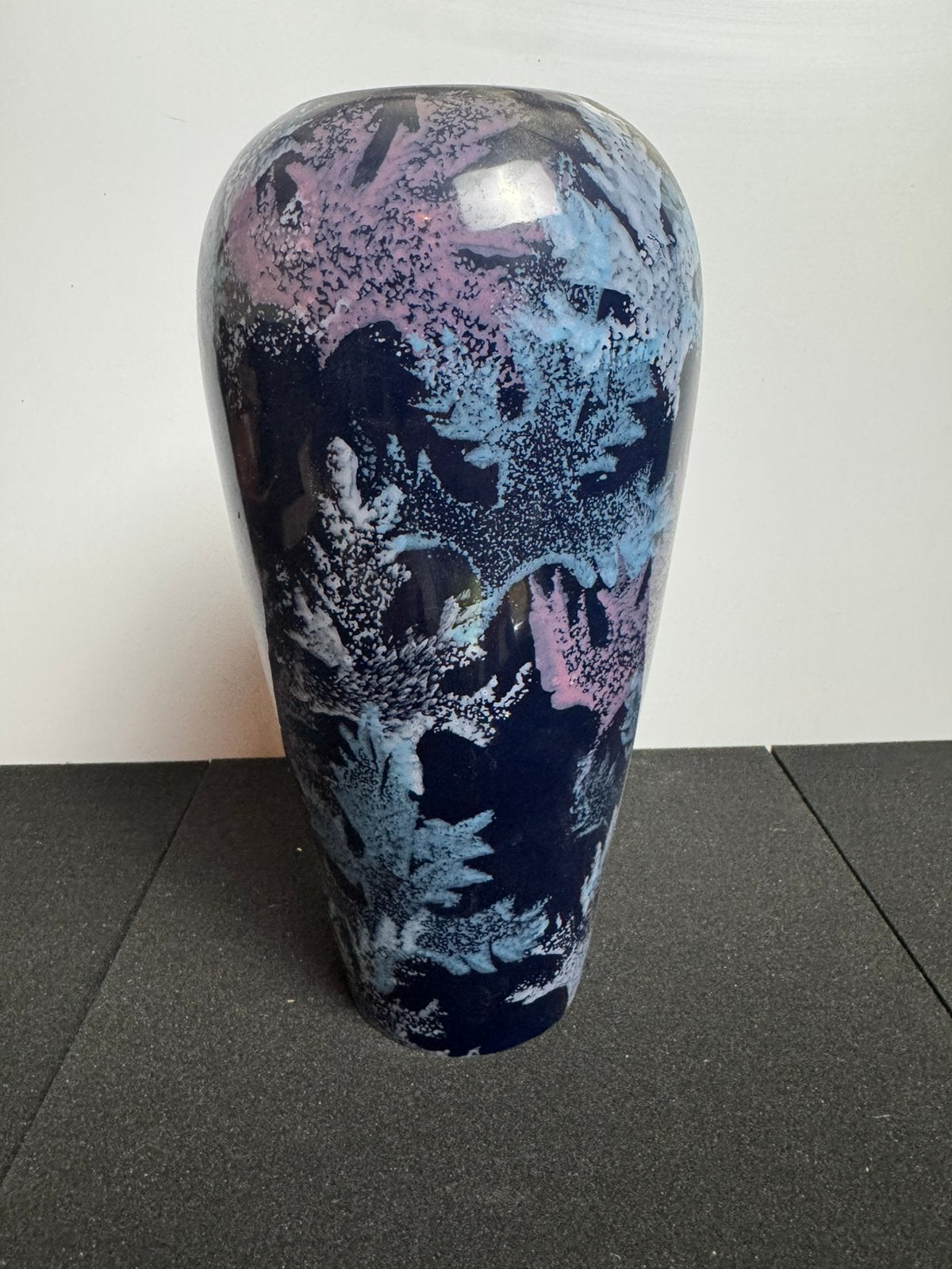 Vintage keramiek vaas crystalglazuur blauw paars — 30cm, Ophalen of Verzenden