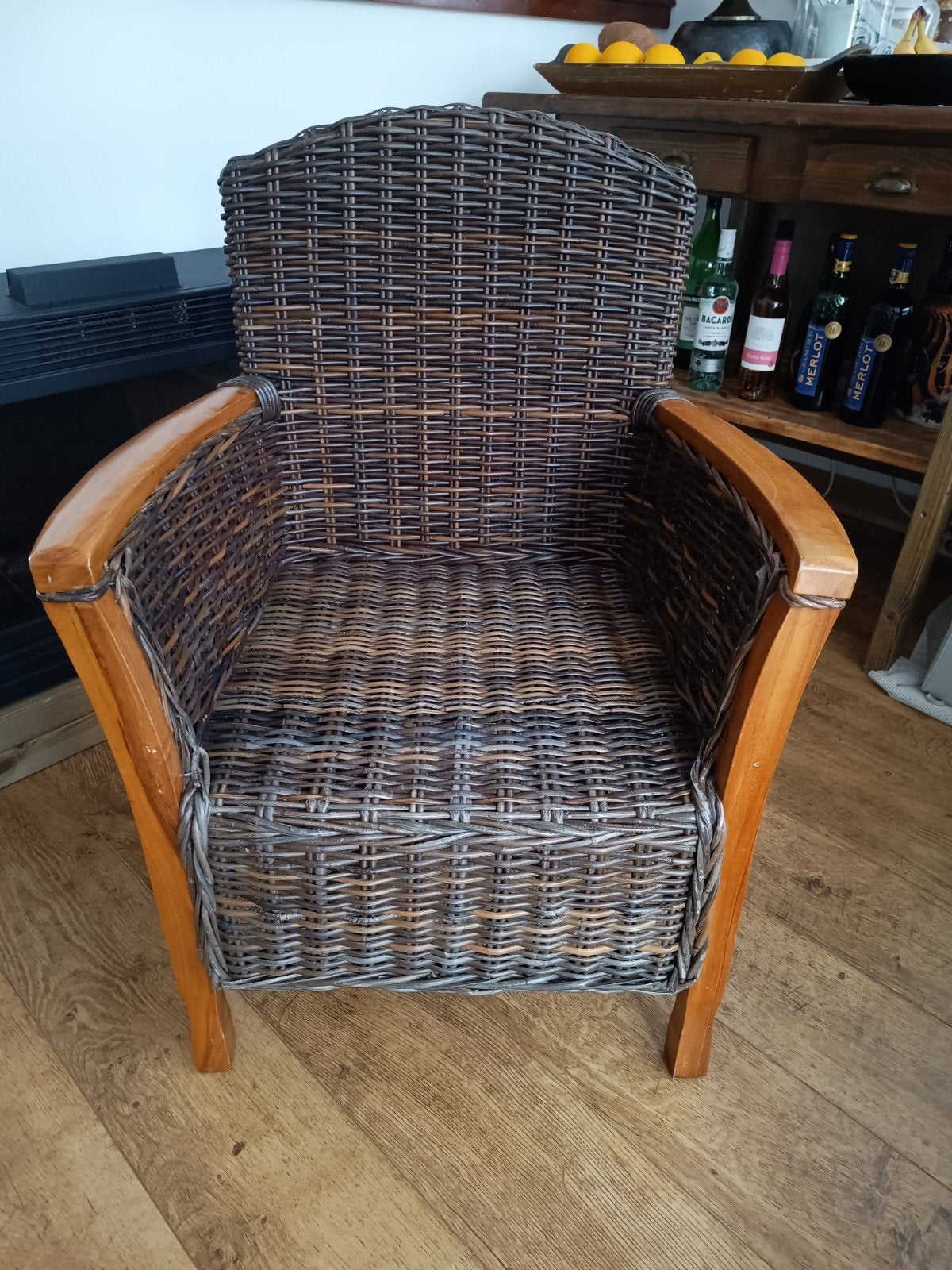Rotan stoel met houten frame - Comfortabel en stijlvol, Ophalen, Gebruikt, Bruin, Landelijk, Bohemian