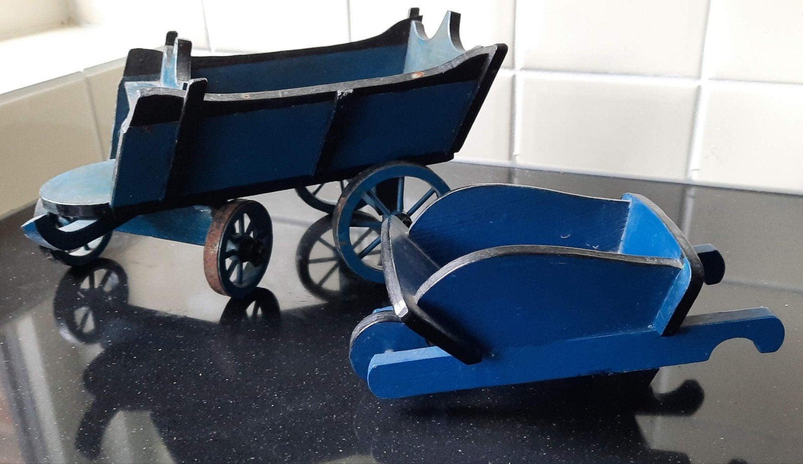 Houten kleine blauwe boerenkar en kruiwagen, Ophalen of Verzenden, Dier