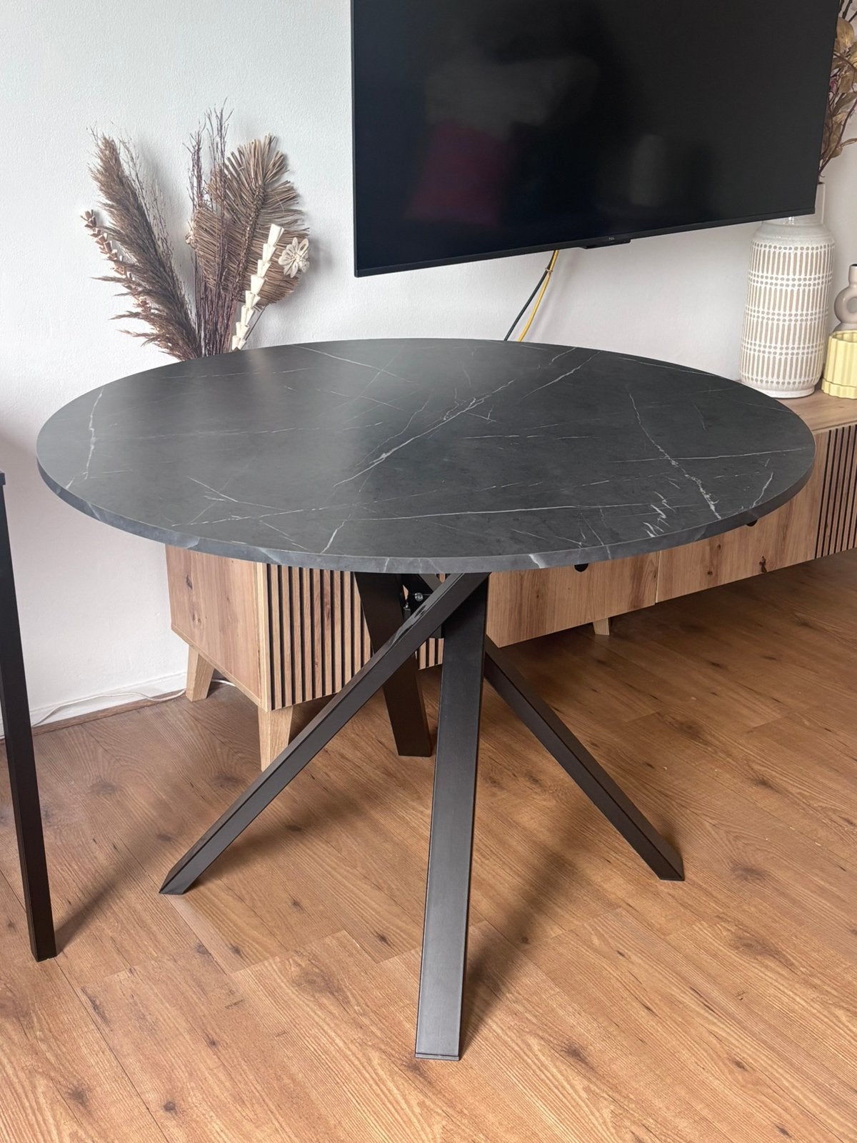 Prachtige marmeren grijs look 110 cm eettafel ikea, Huis en Inrichting, Tafels | Eettafels, Ophalen, 100 tot 150 cm, Rond, Zo goed als nieuw