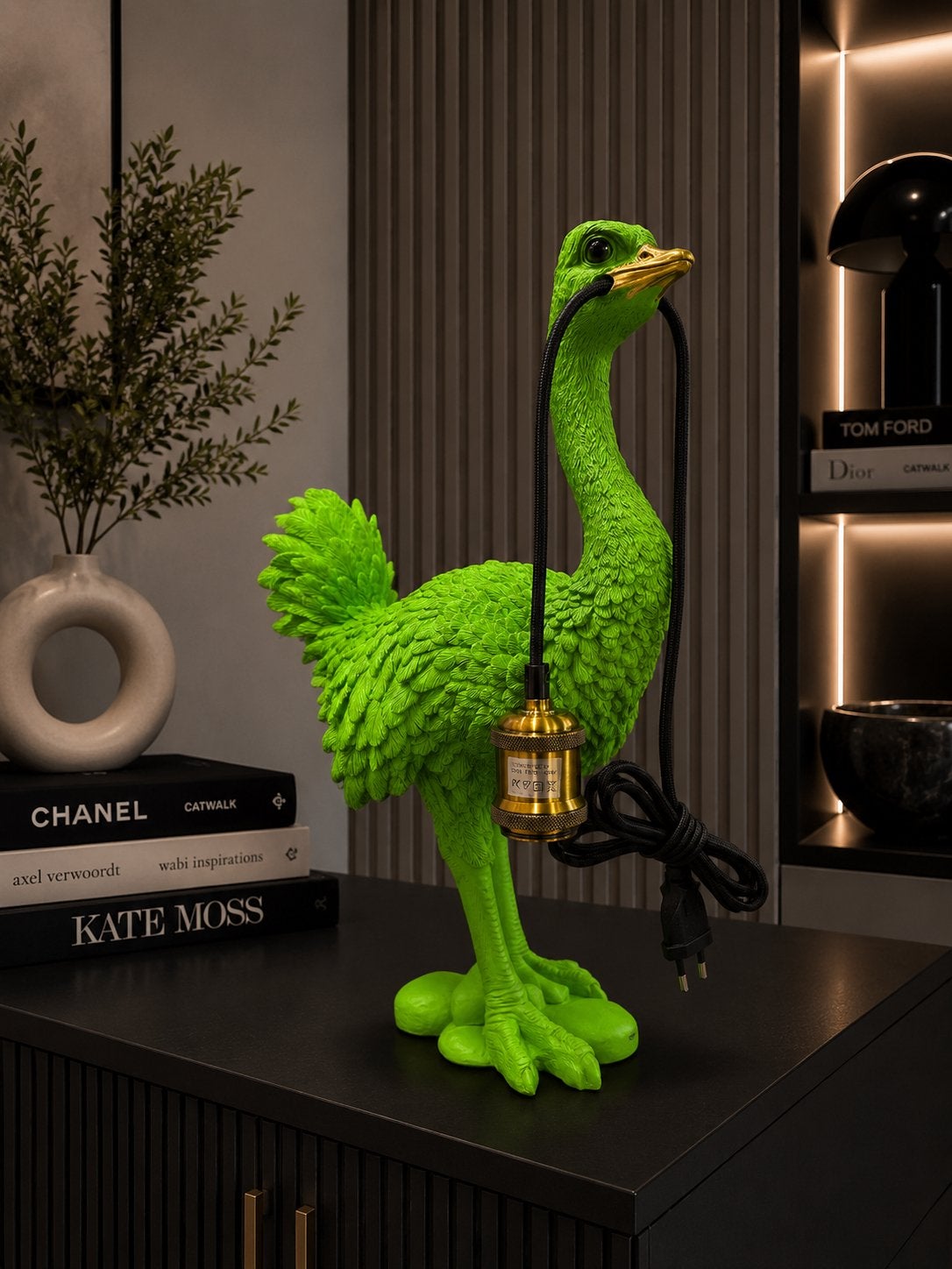 Groene Struisvogel Tafellamp - 45cm Hoog, Groen, Verzenden, Nieuw, Figuurlamp