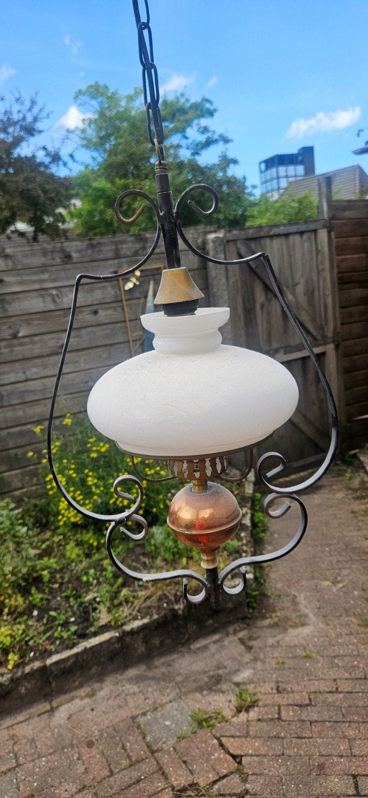 Antieke brocante hanglamp, Huis en Inrichting, Ophalen, Gebruikt