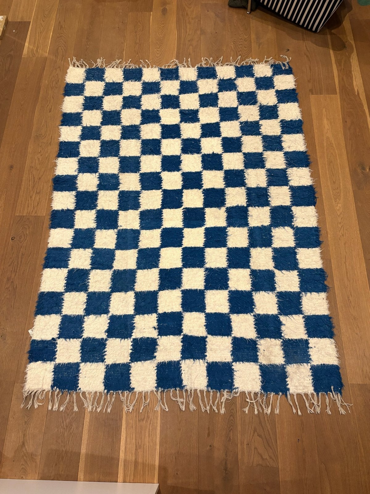 Blauw geblokt tapijt/kleed, Ophalen, Blauw, Rechthoekig, 200 cm of meer