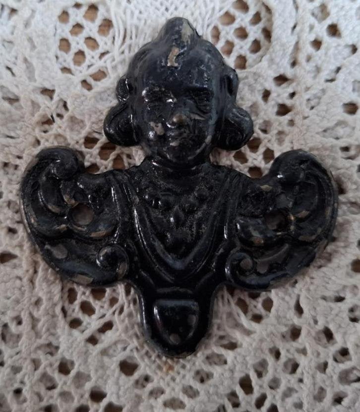 Klein Frans brocante metalen engel ornamentje, Antiek en Kunst, Ophalen of Verzenden