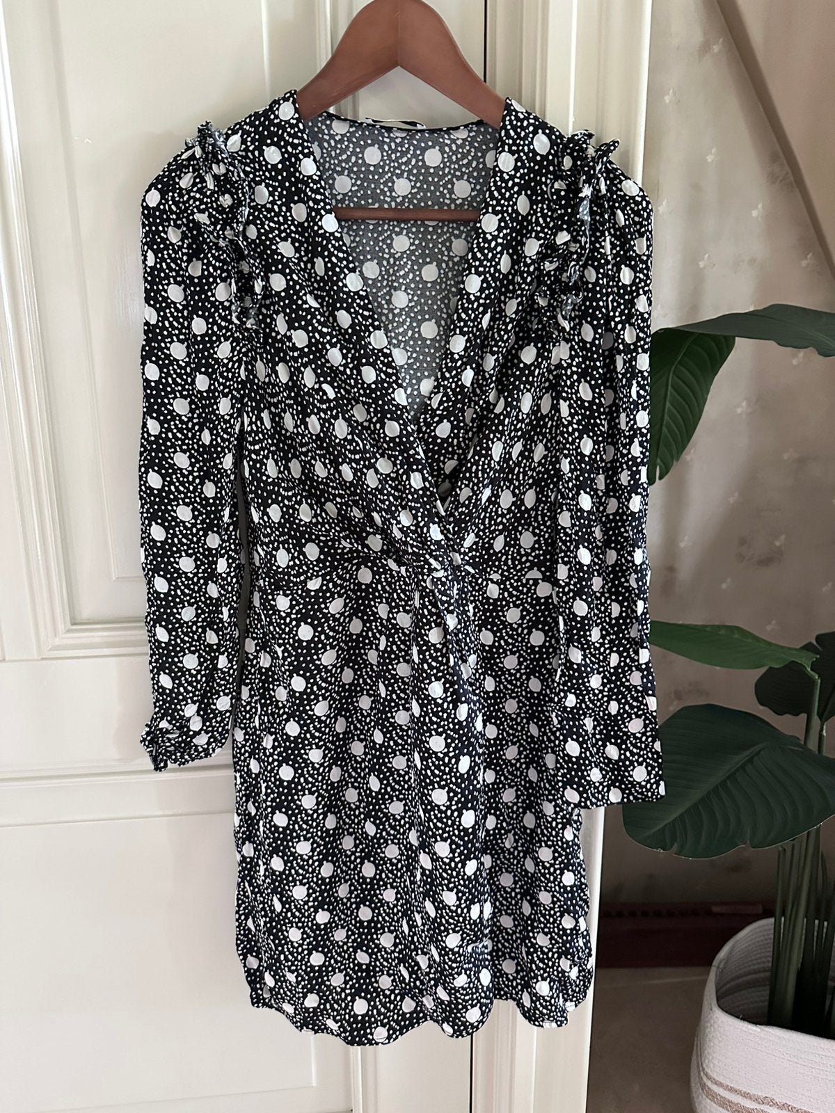 Sandro Paris Jurk Zwart met Witte Stippen - Maat 38, Kleding | Dames, Maat 38/40 (M), Zwart, Nieuw, Ophalen of Verzenden
