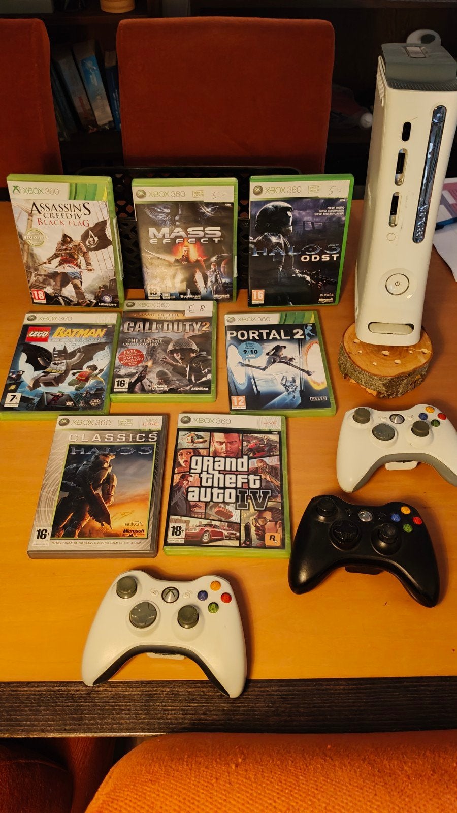 XBOX 360 + 3 controllers + 8 games, Ophalen, 60 GB, 360 Arcade of Core, Met 3 controllers of meer
