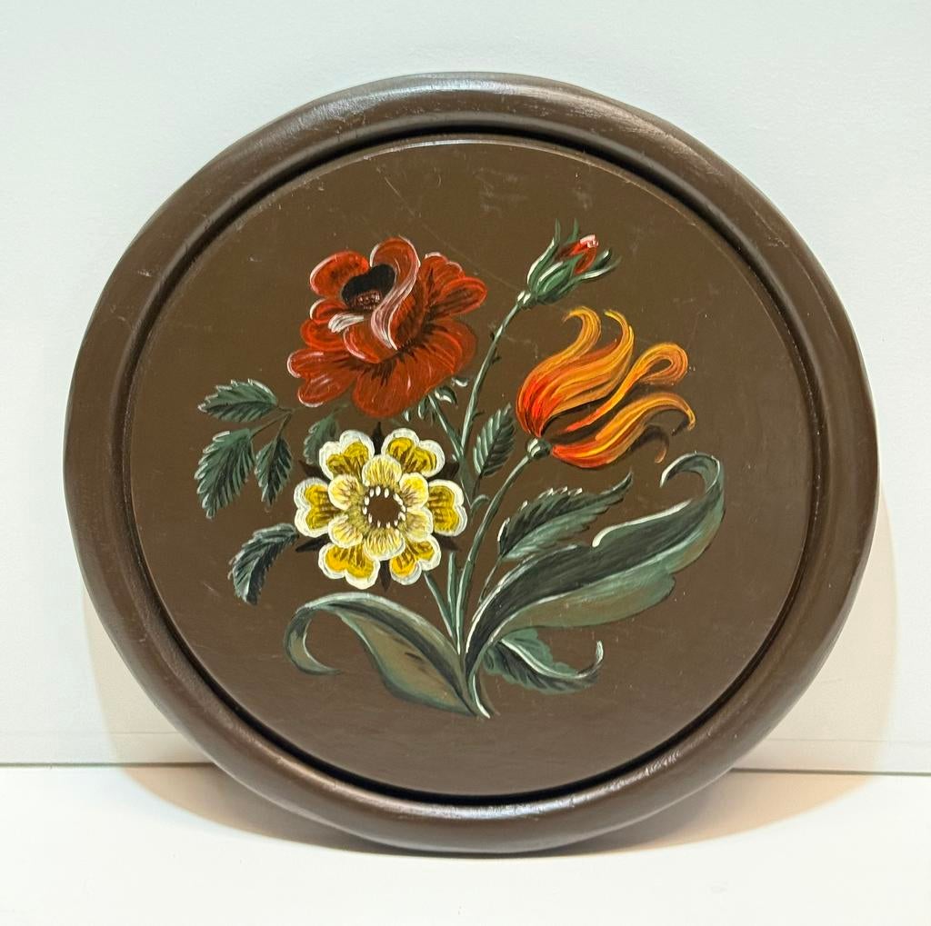 Handbeschilderd Houten Wandbord 24,5 cm Bloemenstilleven, Verzenden