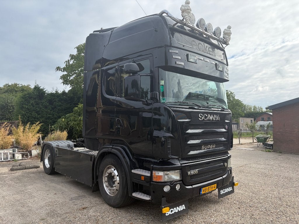 SCANIA R 500,  V8 ,  SHOW TRUCK,  OPEN PIJP,  ANALOGE TACHo,, Achterwielaandrijving, Scania, Zwart, Bedrijf