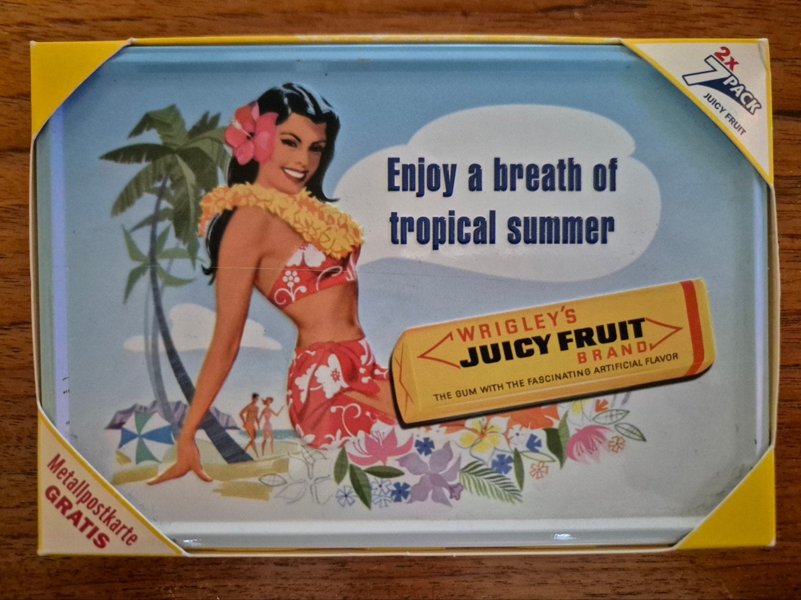 Vintage Wrigley's Juicy Fruit Metalen Postkaart, Ophalen of Verzenden, Nieuw, Reclamebord