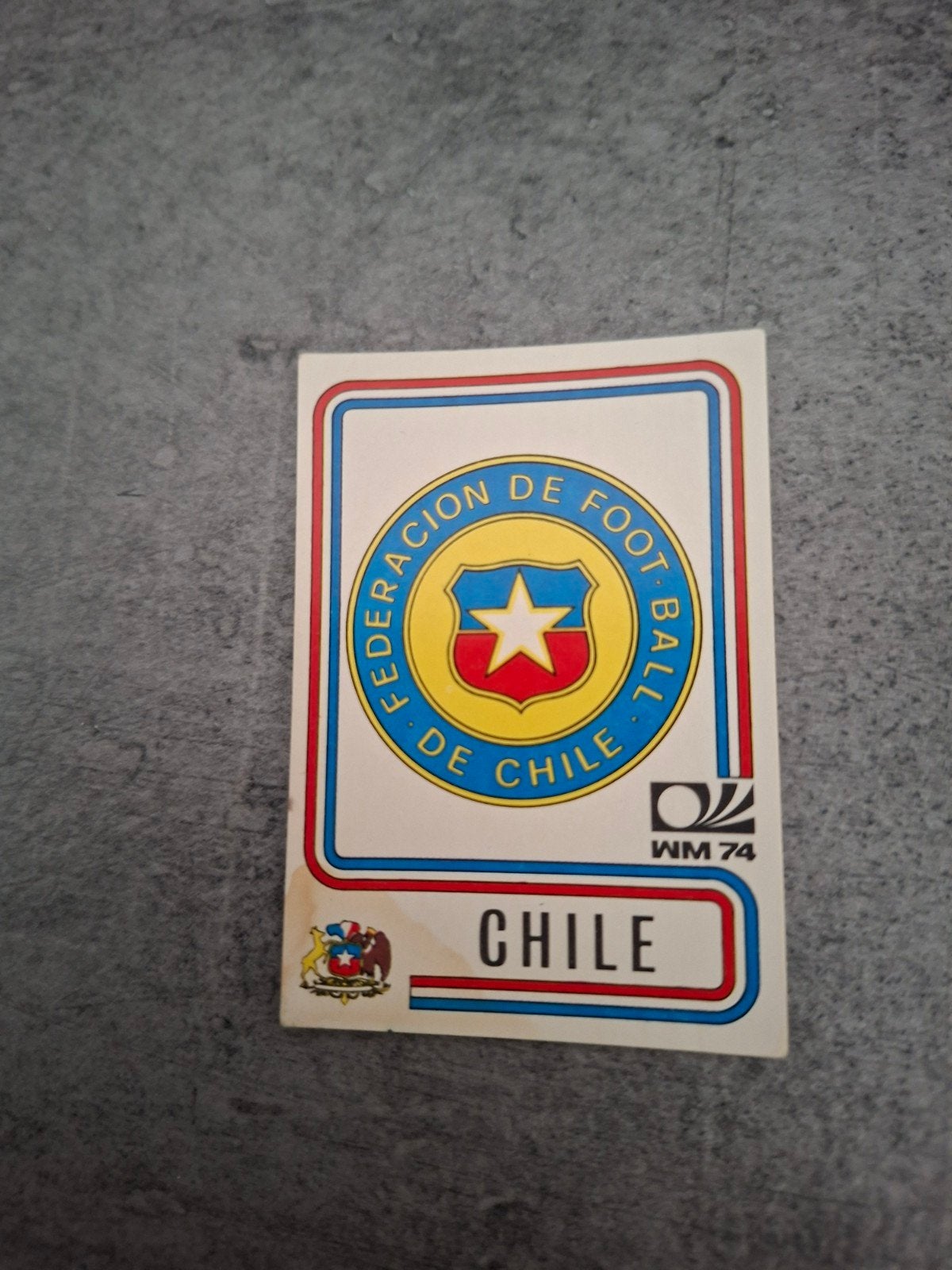 Panini sticker WK 74 München. Embleem Chili., Verzenden, Gebruikt, Sticker
