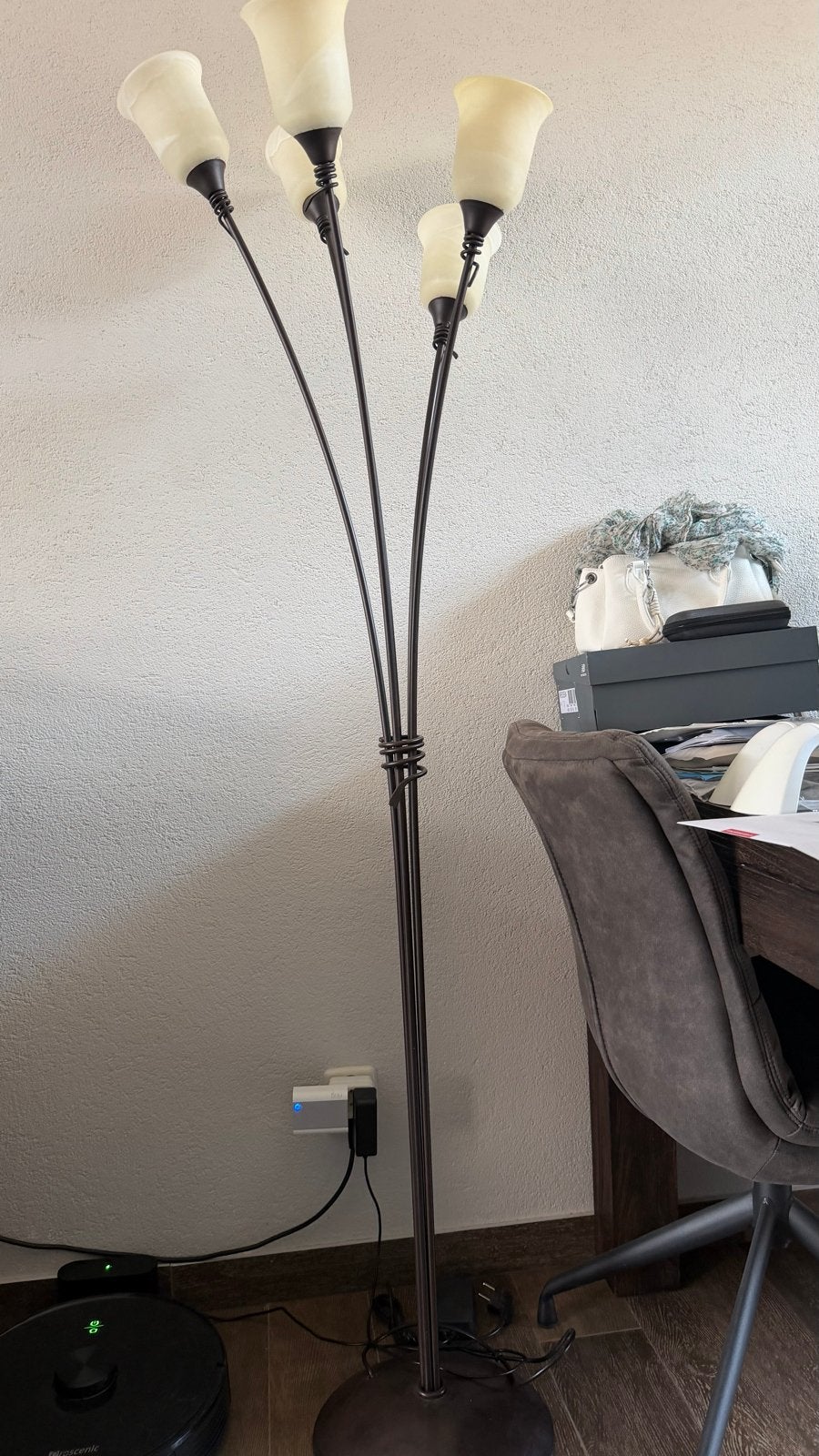 Moderne vloerlamp met 5 kelkjes - sfeervolle verlichting, Ophalen, Gebruikt, Metaal, 150 tot 200 cm