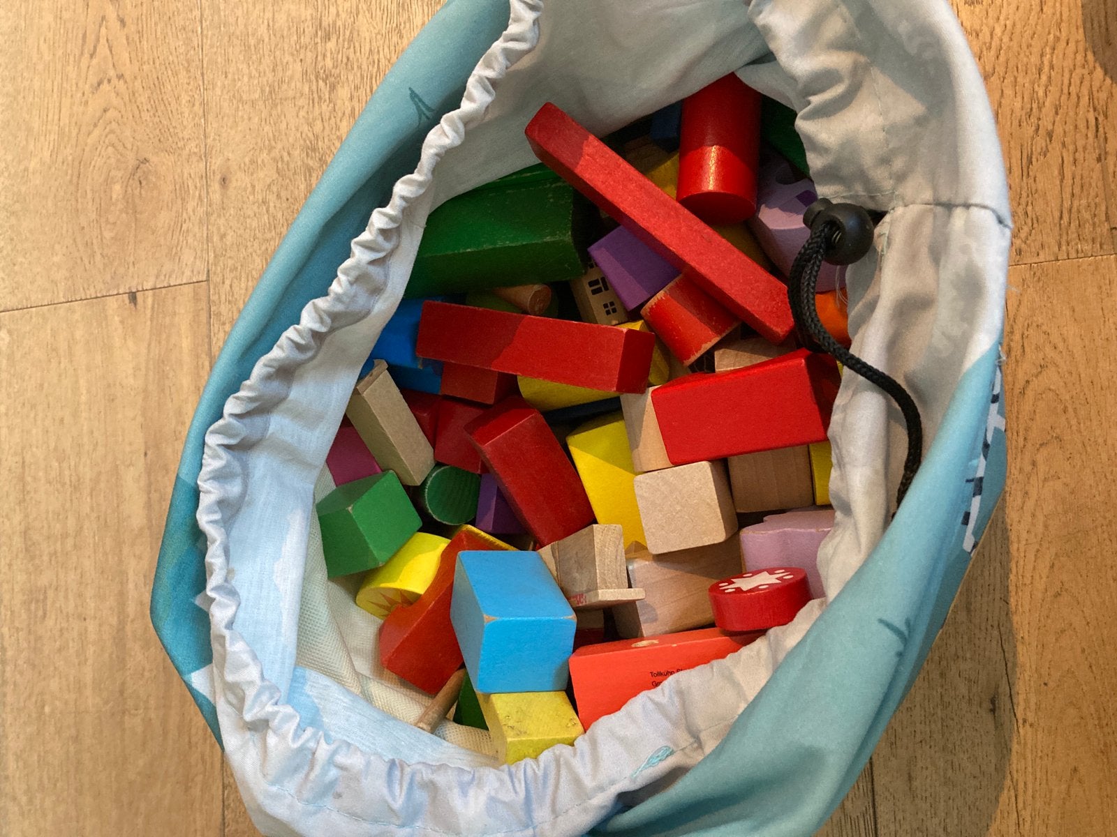 Zak met houten blokken, Ophalen, Gebruikt