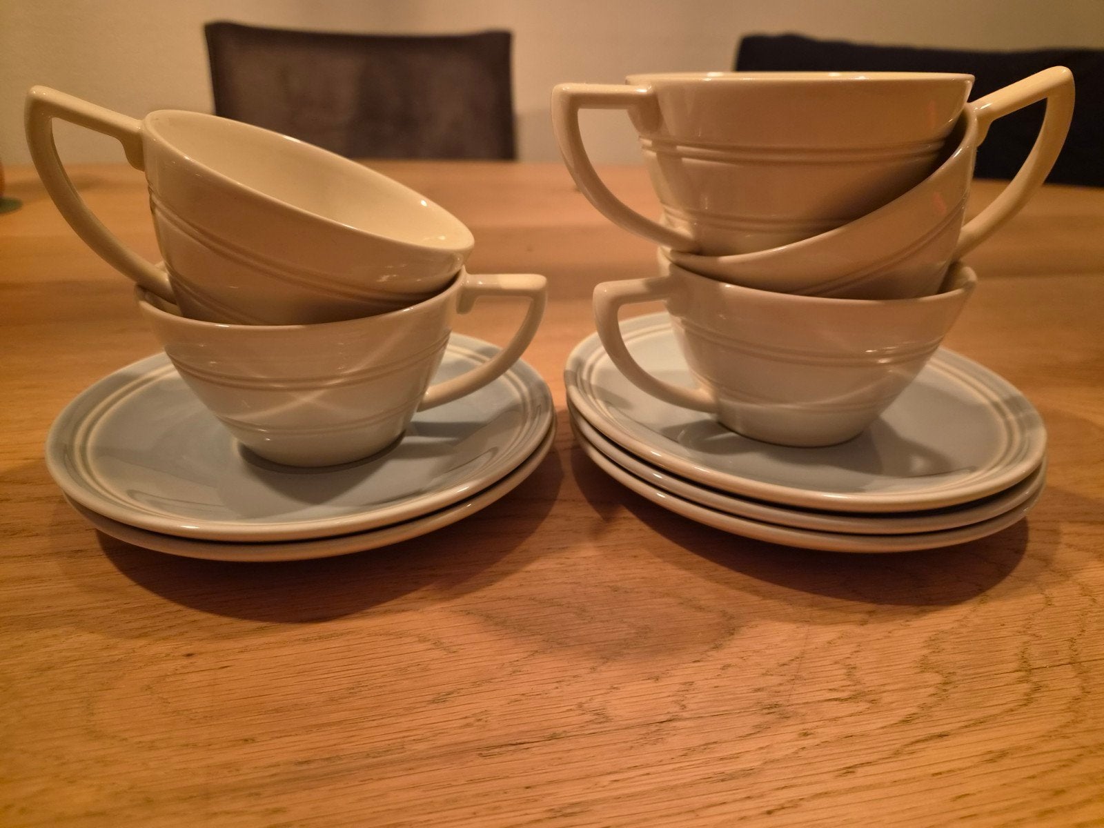 Wedgwood Jasper conran, set van 5 kop en schotels, Ophalen, Zo goed als nieuw, Modern, Kop(pen) en/of Schotel(s)