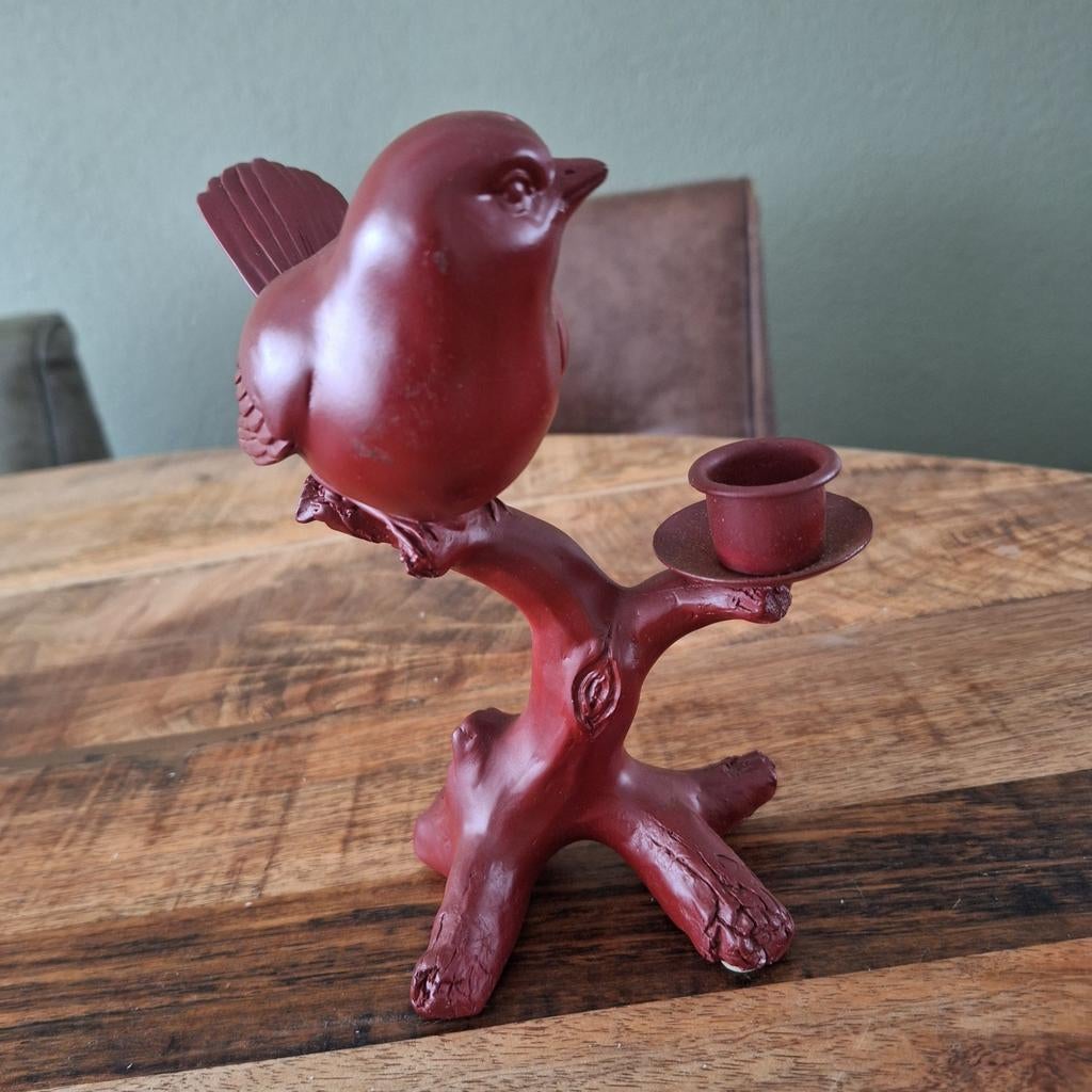 Decoratieve Kandelaar Vogel op Tak - Roodbruin, Huis en Inrichting, Overige materialen, Gebruikt, Ophalen of Verzenden, Bruin