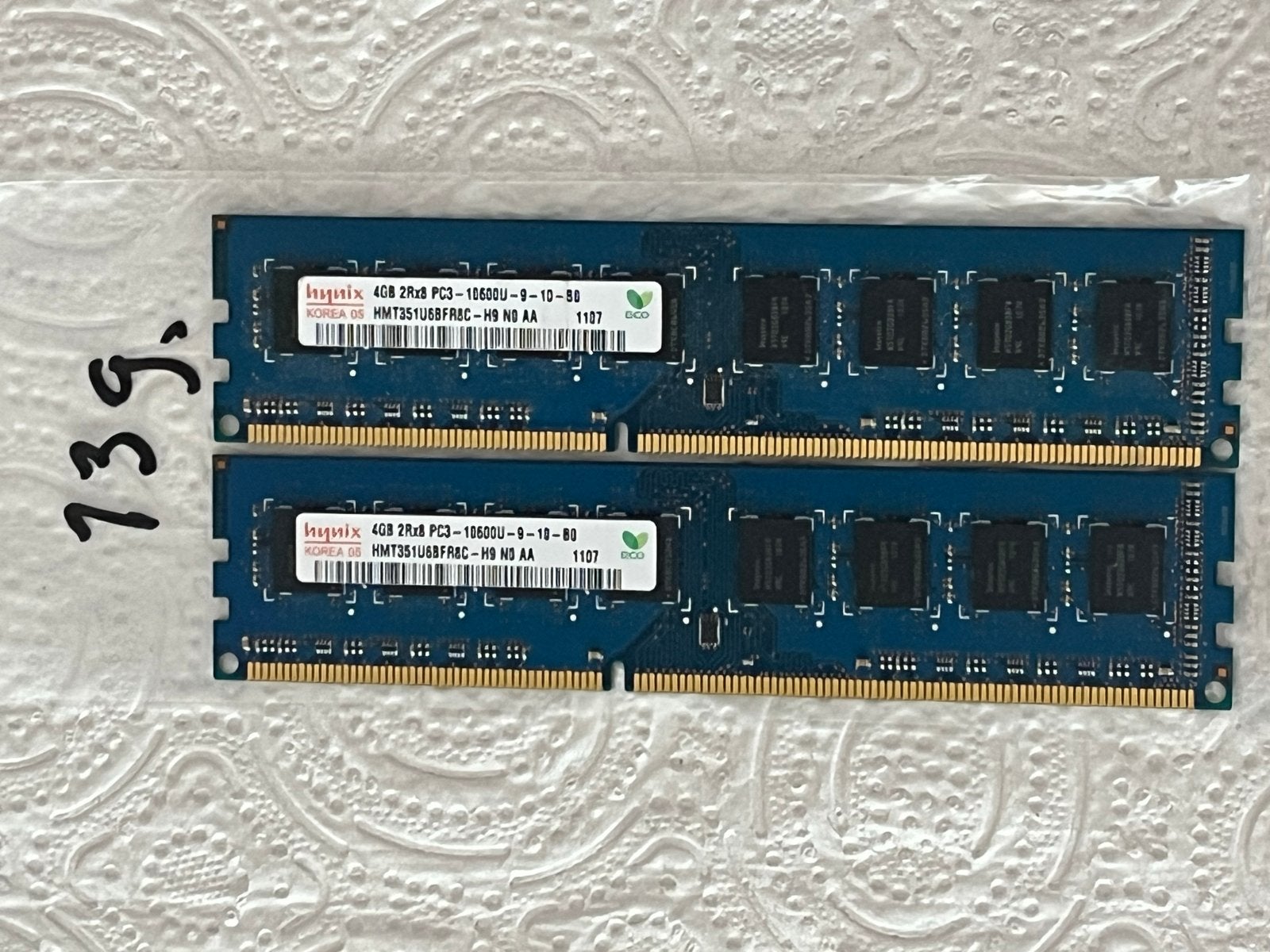 #139- Hynix 2x4GB DDR3 RAM PC3-10600U (8GB totaal), Verzenden, Server, 8 GB, DDR3