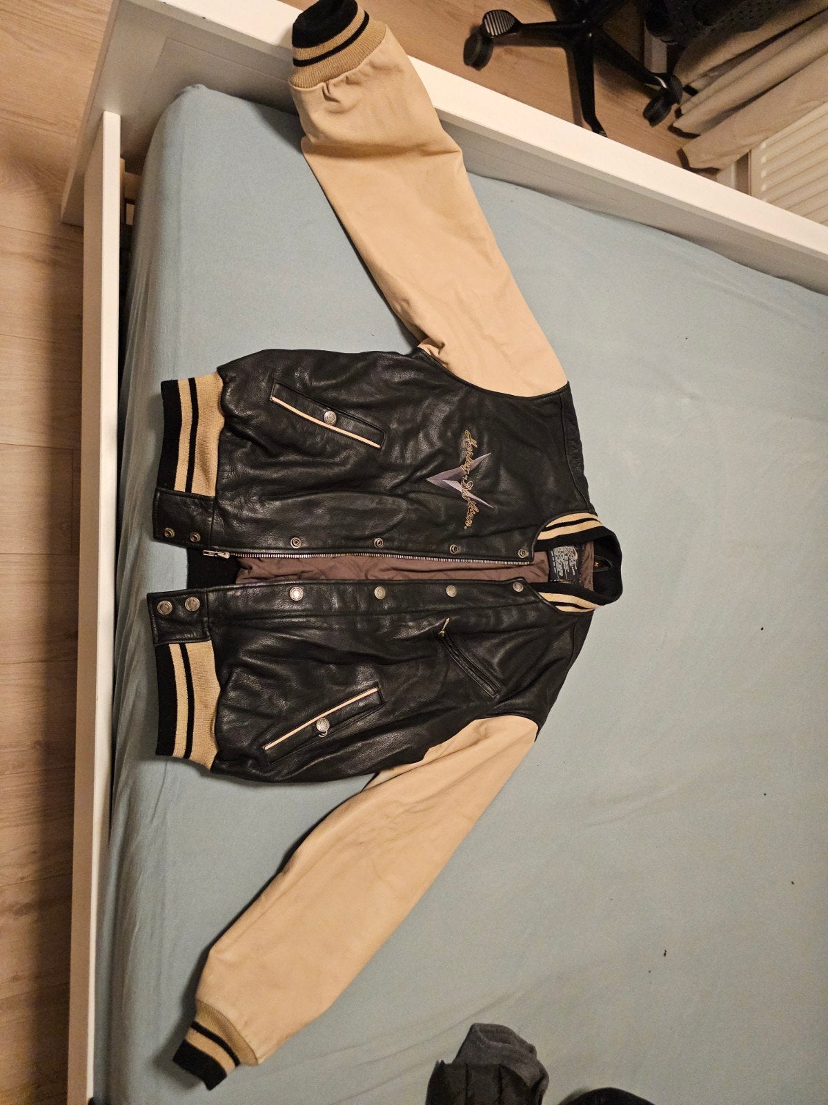Vintage Harley-Davidson Leren Varsity Bomberjack '98 Maat M, Ophalen of Verzenden, Gedragen, Harley-Davidson, Meerkleurig
