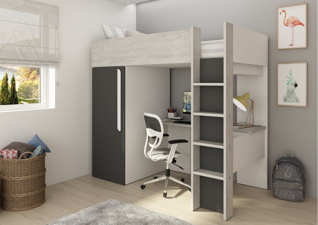 Studio 1803 hoogslaper met bureau en kast - 90x200 - Antraci, Niet ingevuld, Niet ingevuld, Niet ingevuld