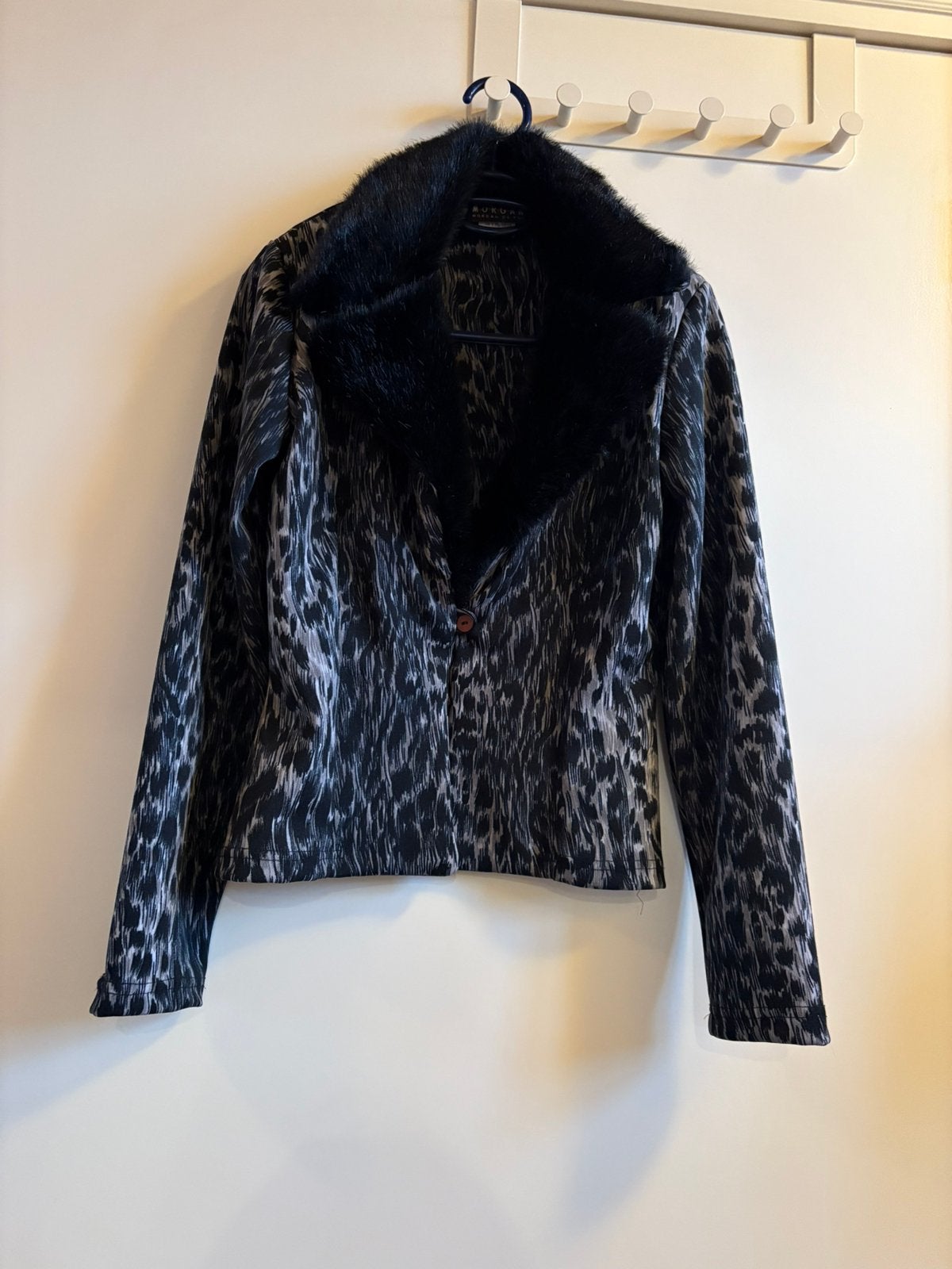 Mooi panterprint colbert met bontkraag, Ophalen of Verzenden, Zo goed als nieuw, Blauw