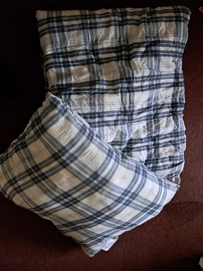 Set dekbed en kussen blauw geruit, Eenpersoons, Blauw, Dekbedovertrek, Ophalen of Verzenden