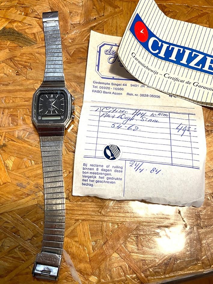 Vintage herenhorloge Citizen Ana Digi (originele bon 1984), Ophalen of Verzenden, Gebruikt, Staal, Citizen