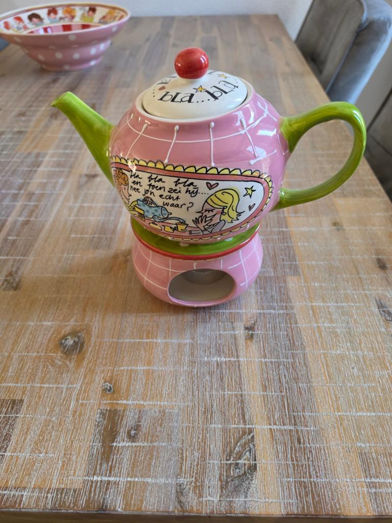 Blond Amsterdam theepot met theelichtje, Gebruikt, Ophalen of Verzenden, Roze, Steen/keramiek