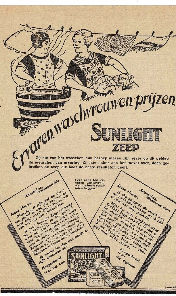 Ervaren waschvrouwen prijzen  SUNLIGHT ZEEP 1928, Verzenden, Zo goed als nieuw, Overige typen