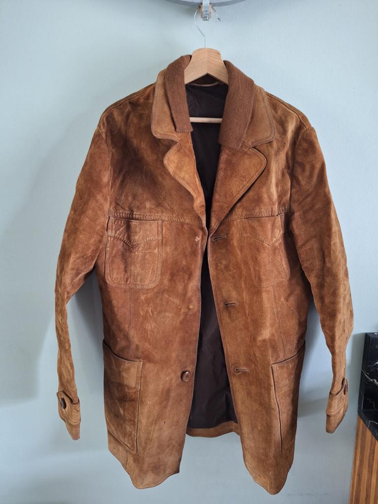 Vintage suède jas, bruin, maat 50, knopen missen, Kleding | Dames, Jassen | Zomer, Gedragen, Maat 46/48 (XL) of groter, Bruin