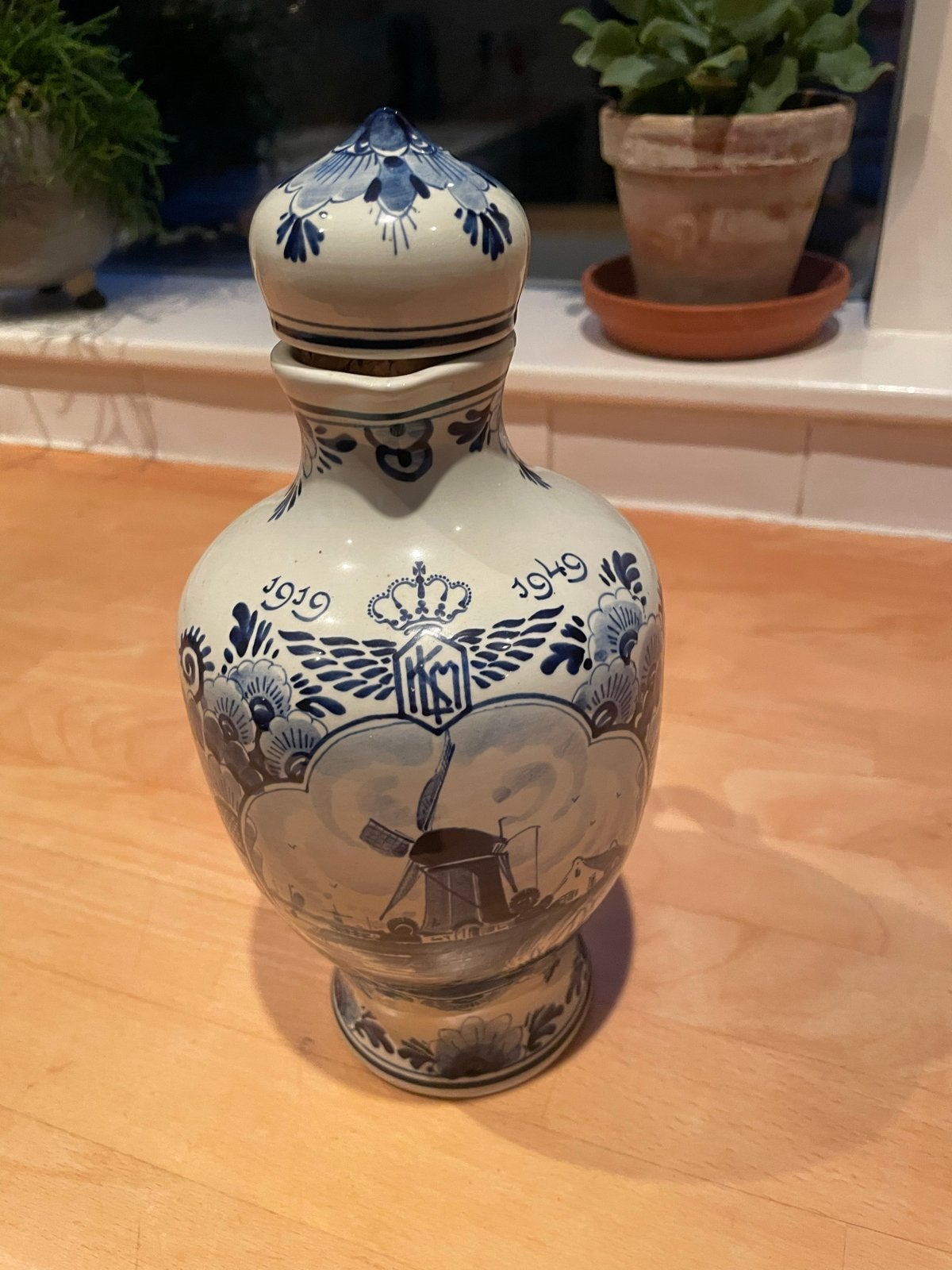 Antieke KLM Delfts Blauwe Jeneverkan - Herman Jansen 1919, Ophalen of Verzenden