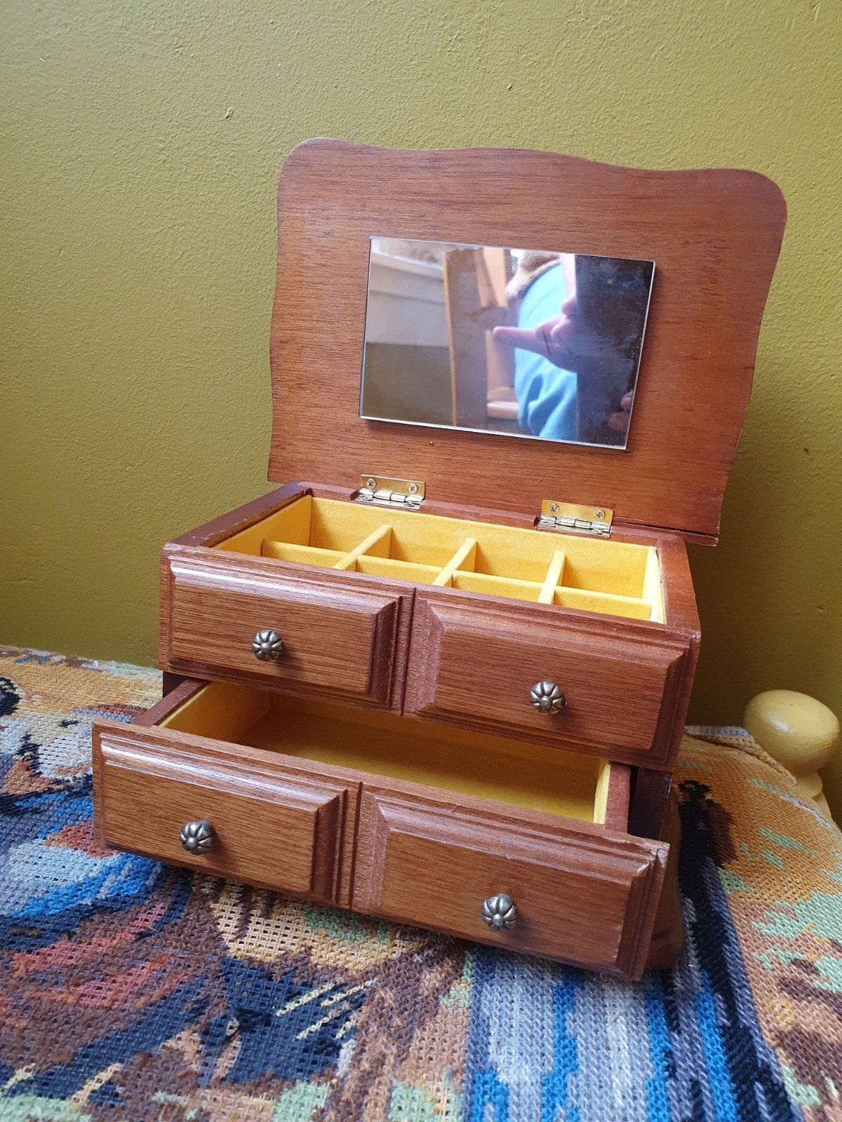 Vintage Houten Juwelendoos met Spiegel en Lade, Ophalen of Verzenden