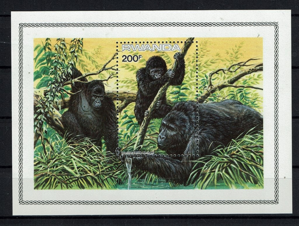 RWANDA 1985 PF BLOK GORILLA APEN ZOOGDIEREN WILDLIFE, Ophalen of Verzenden, Postfris, Dier of Natuur