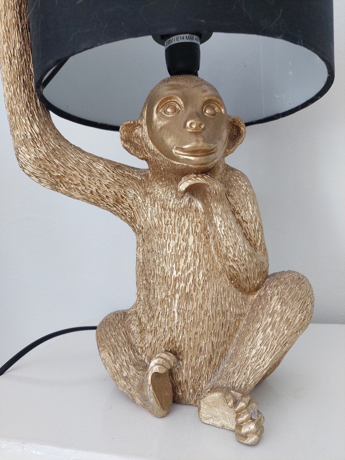 Gouden Apenlamp met Zwarte Kap - Unieke Tafellamp, Ophalen of Verzenden, Zo goed als nieuw