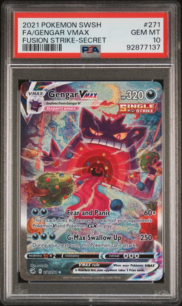 Pokemon Gengar VMAX 271 PSA 10 Fusion Strike, Ophalen of Verzenden, Zo goed als nieuw