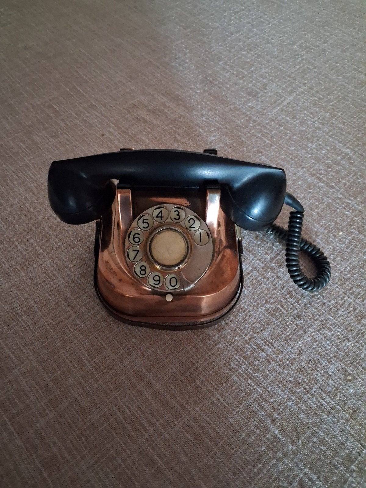 Vintage Koperen Telefoon met Draaischijf, Ophalen
