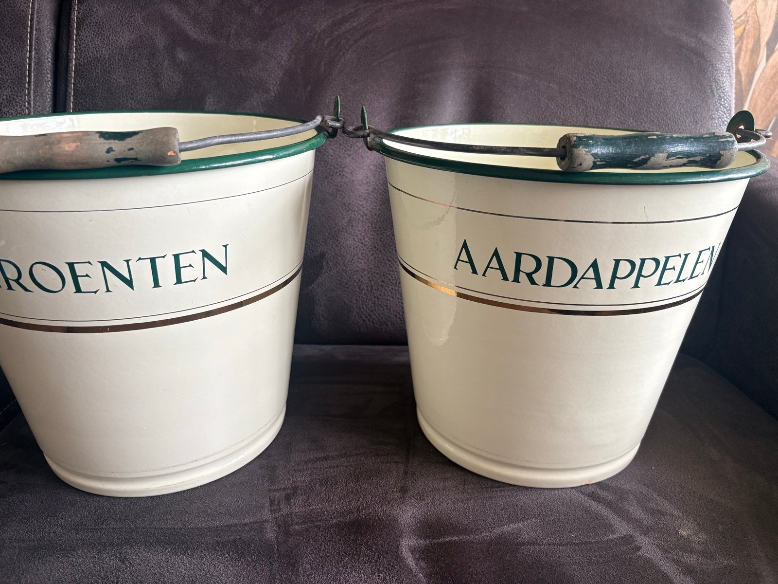Set van 2 emaille emmers: aardappelen en groenten, Ophalen