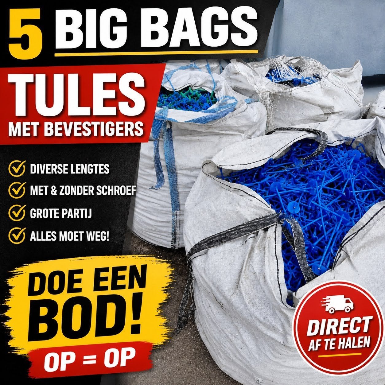 5 Big Bags Tules met Bevestigers – ACTIE, Ophalen, Overige materialen, Blauw, Overige typen