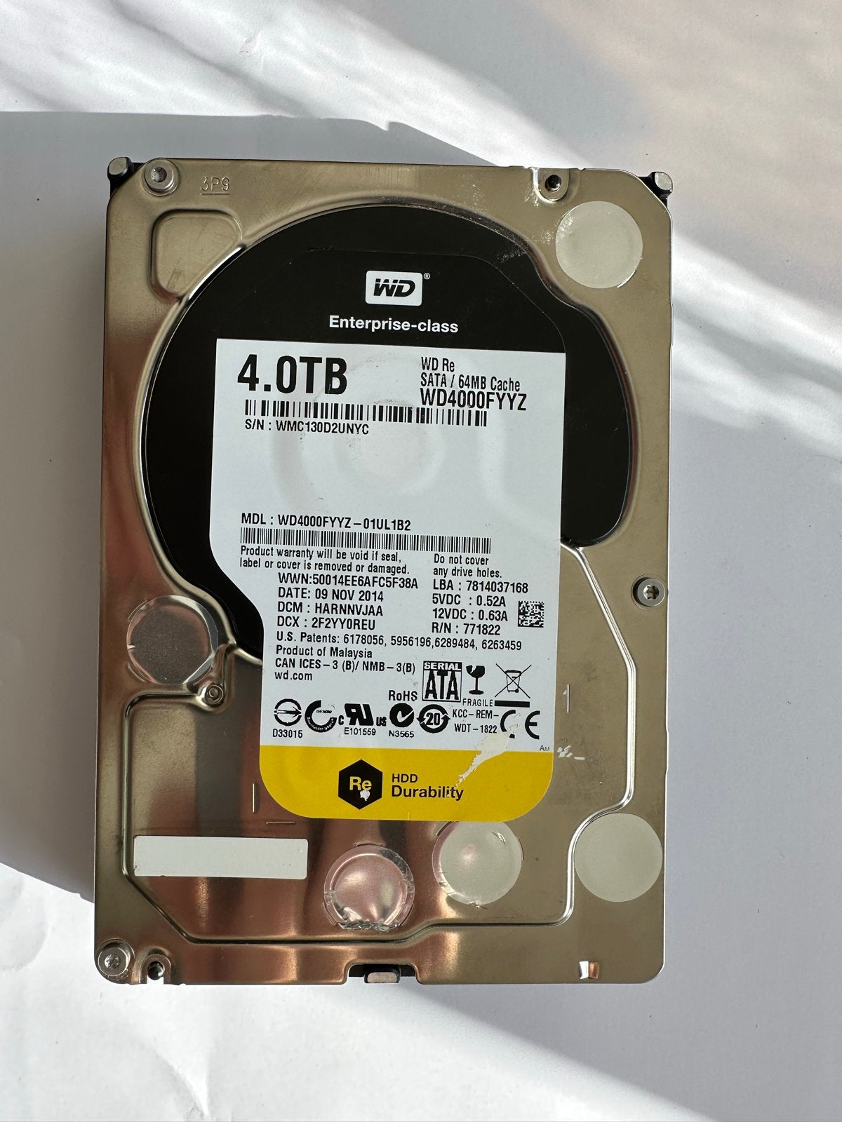 WD Re 4TB Gold Enterprise-class SATA HDD WD4000FYYZ, Intern, Gebruikt, Server, Ophalen of Verzenden