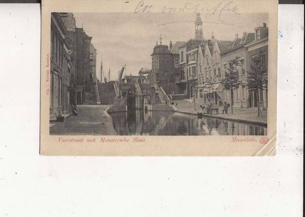Maassluis Veerstraat met Monstersche Sluis 1902, Verzamelen, Ophalen of Verzenden, Voor 1920, Gelopen, Zuid-Holland