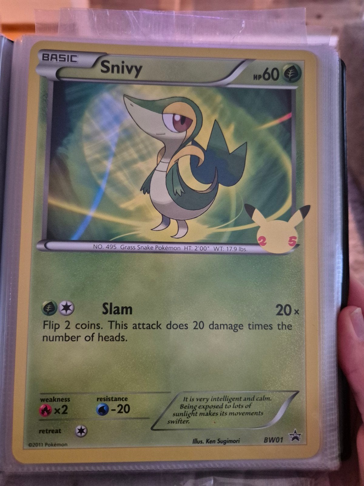 Pokémon Kaart: Snivy BW01 (2011) - oversized, Ophalen of Verzenden, Zo goed als nieuw, Losse kaart