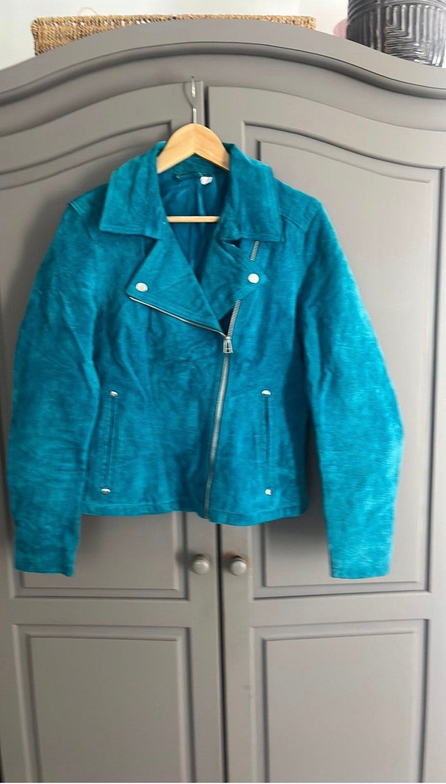 Leren jas maat L, Kleding | Dames, Ophalen, Gedragen, Maat 42/44 (L), Blauw