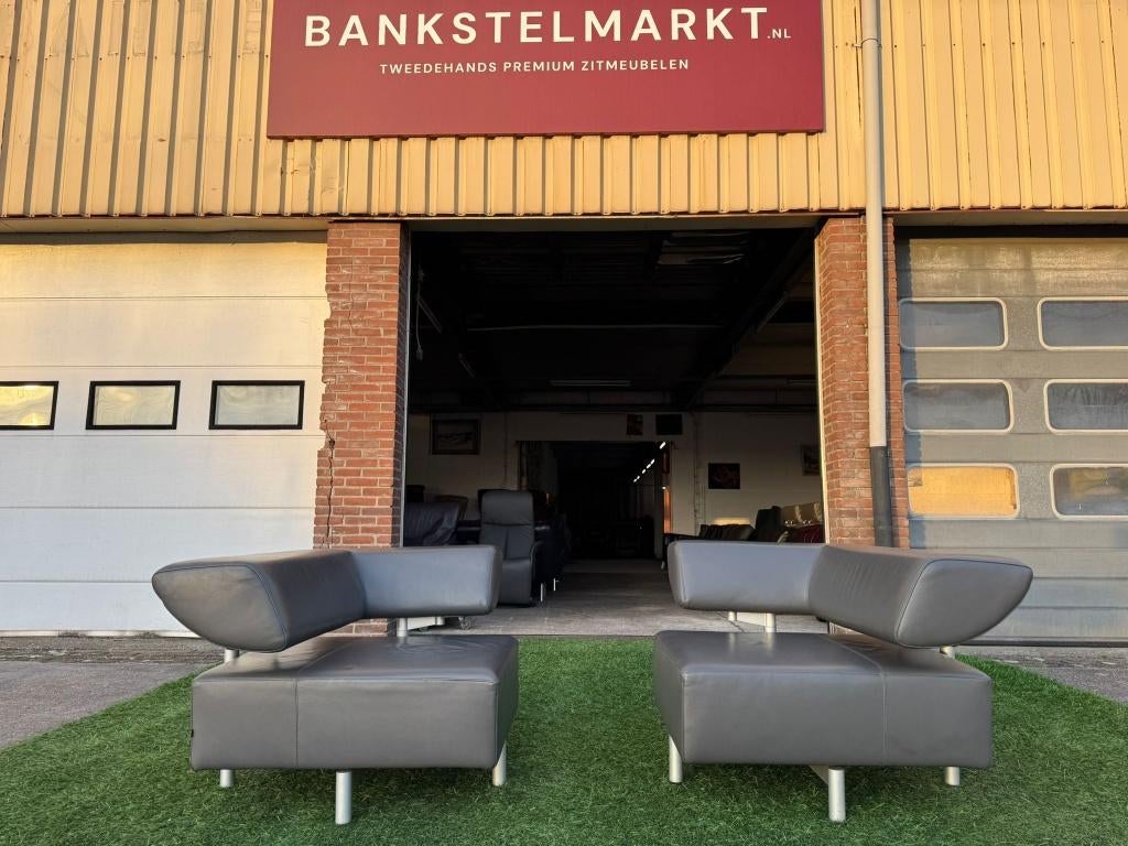 Twee design topmerk COR ARTHE fauteuils grijs leer relax, Ophalen, Cor, Geen, Pahest@hotmail.nl