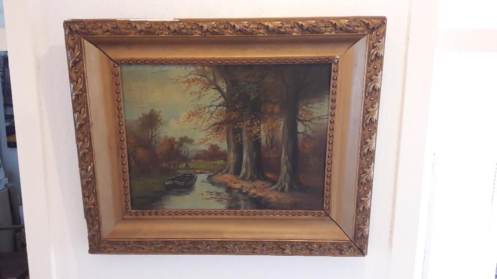Schilderij  Bootje in Sloot   J.Evers, Ophalen