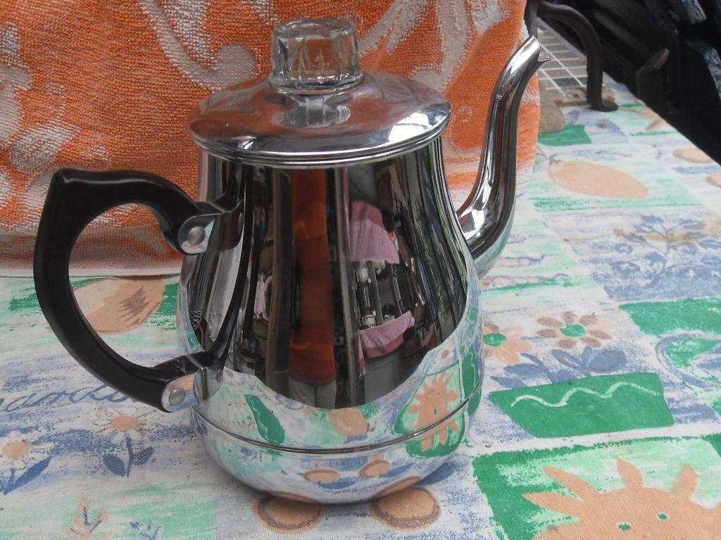brocante theekan/ theepot/ koffiepot met glazen dop, Ophalen of Verzenden